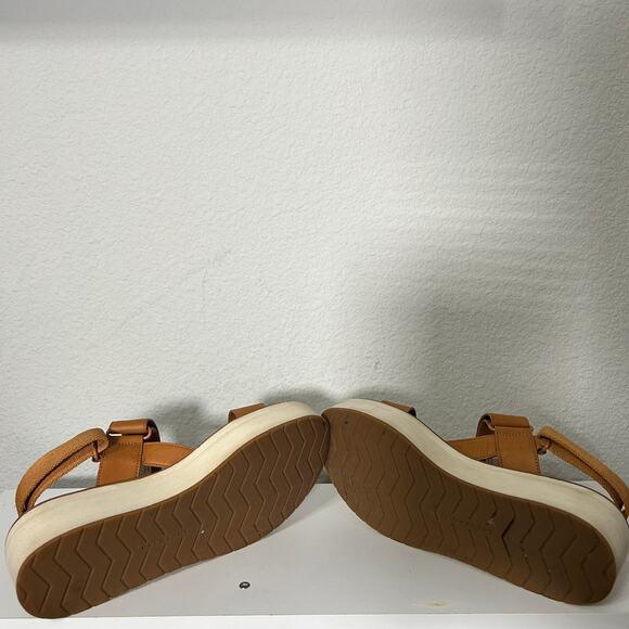 Everlane The Leather Platform Sandal Golden Brown Tan Ankle Strap White Velcro 8 - Picture 10 of 12